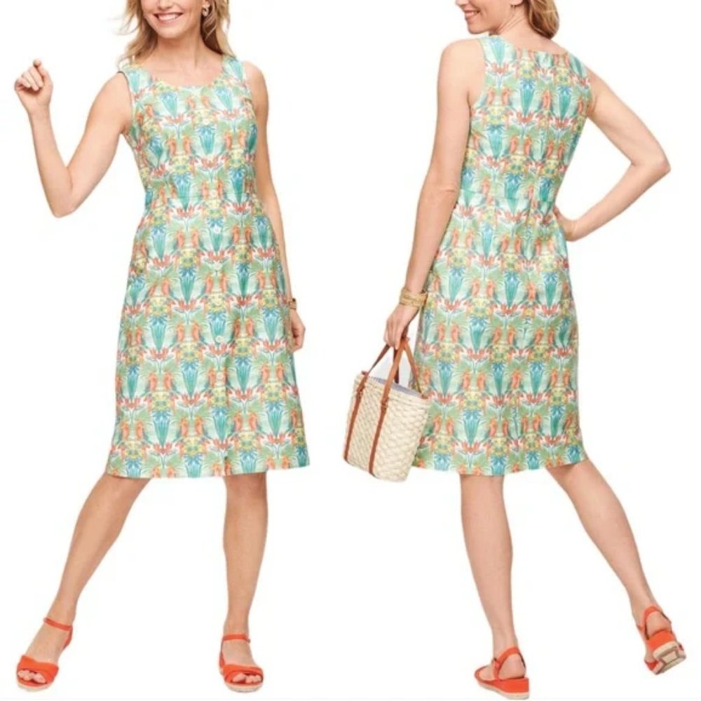 NEW talbots tropical parrot print sun dress 18 plus cotton summmer bird NWOT